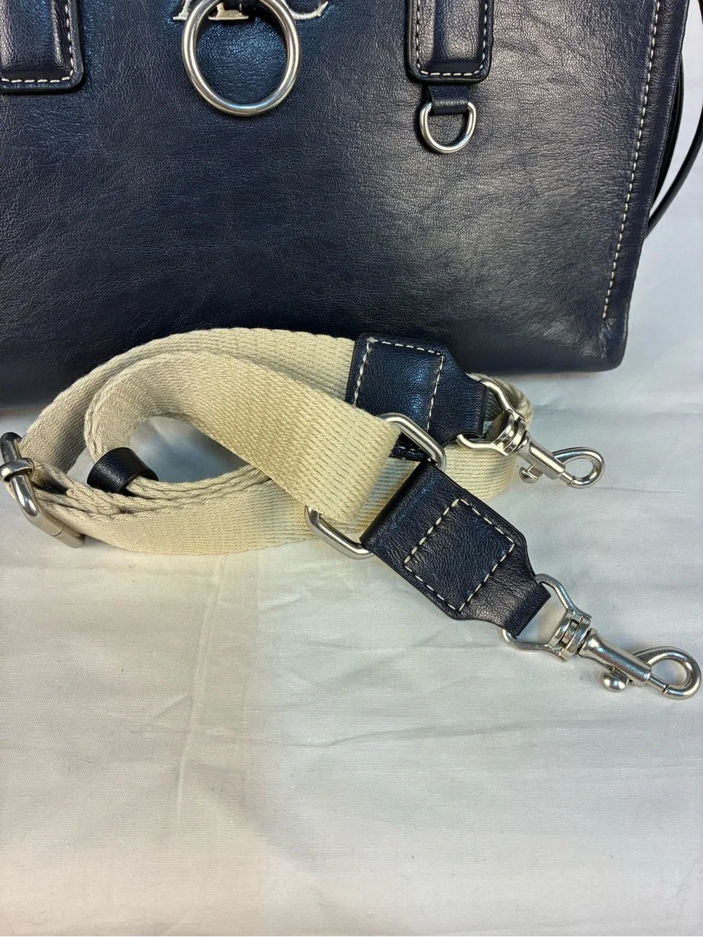 NWT Zara Navy O-Ring Shopper Bag Monogrammed